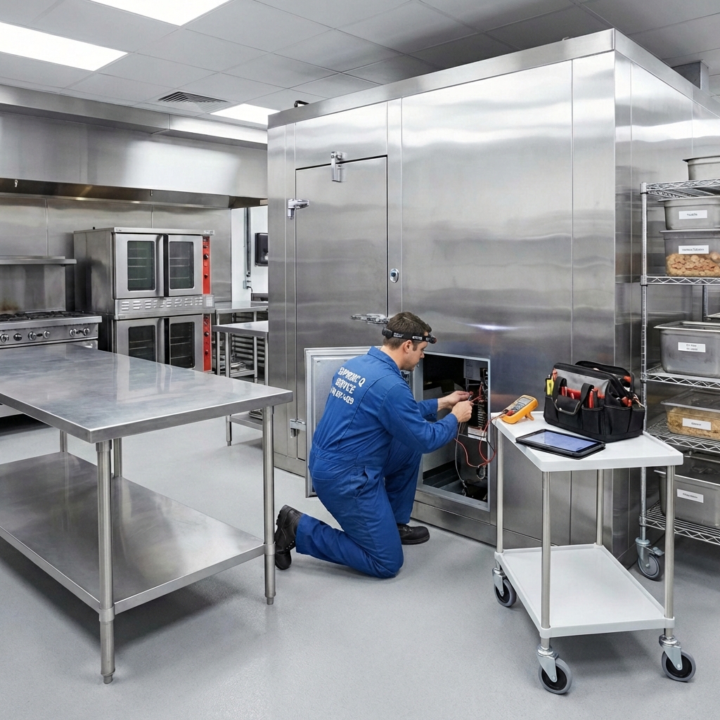 Technician repairing commercial refrigeration