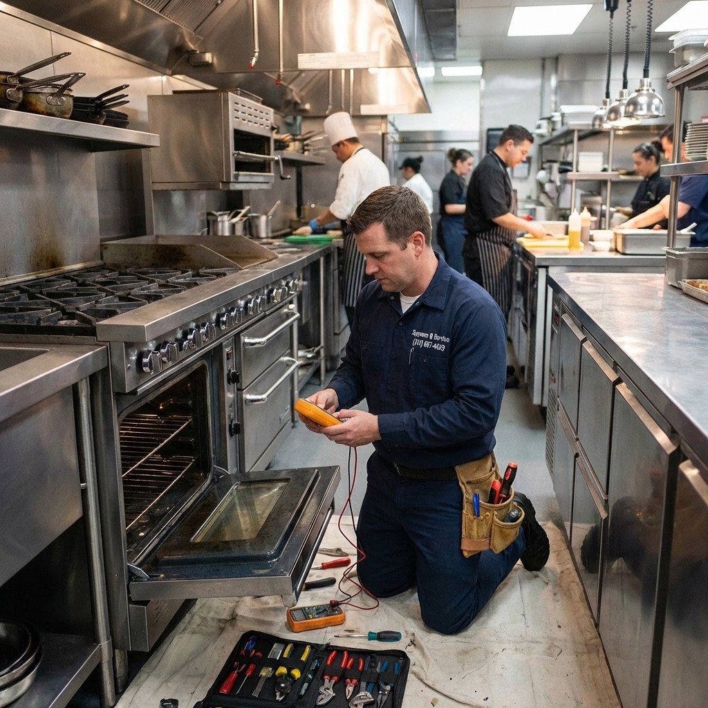 Technician repairing commercial oven